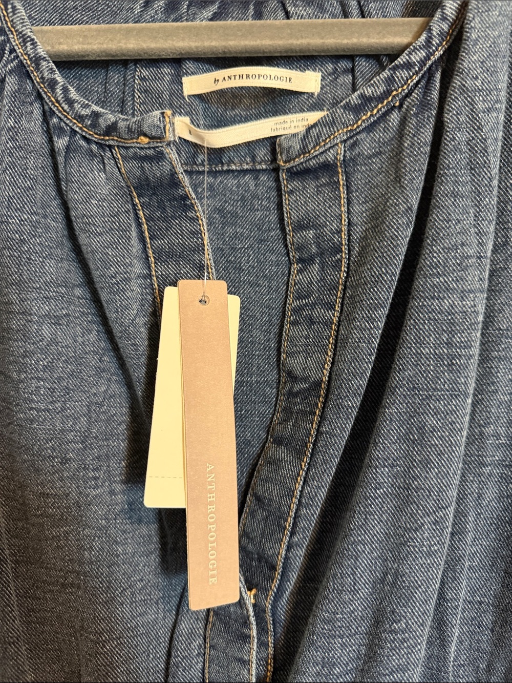Anthropology Denim Tiered Short Sleeve Dress - Blue - Picture 3 of 9